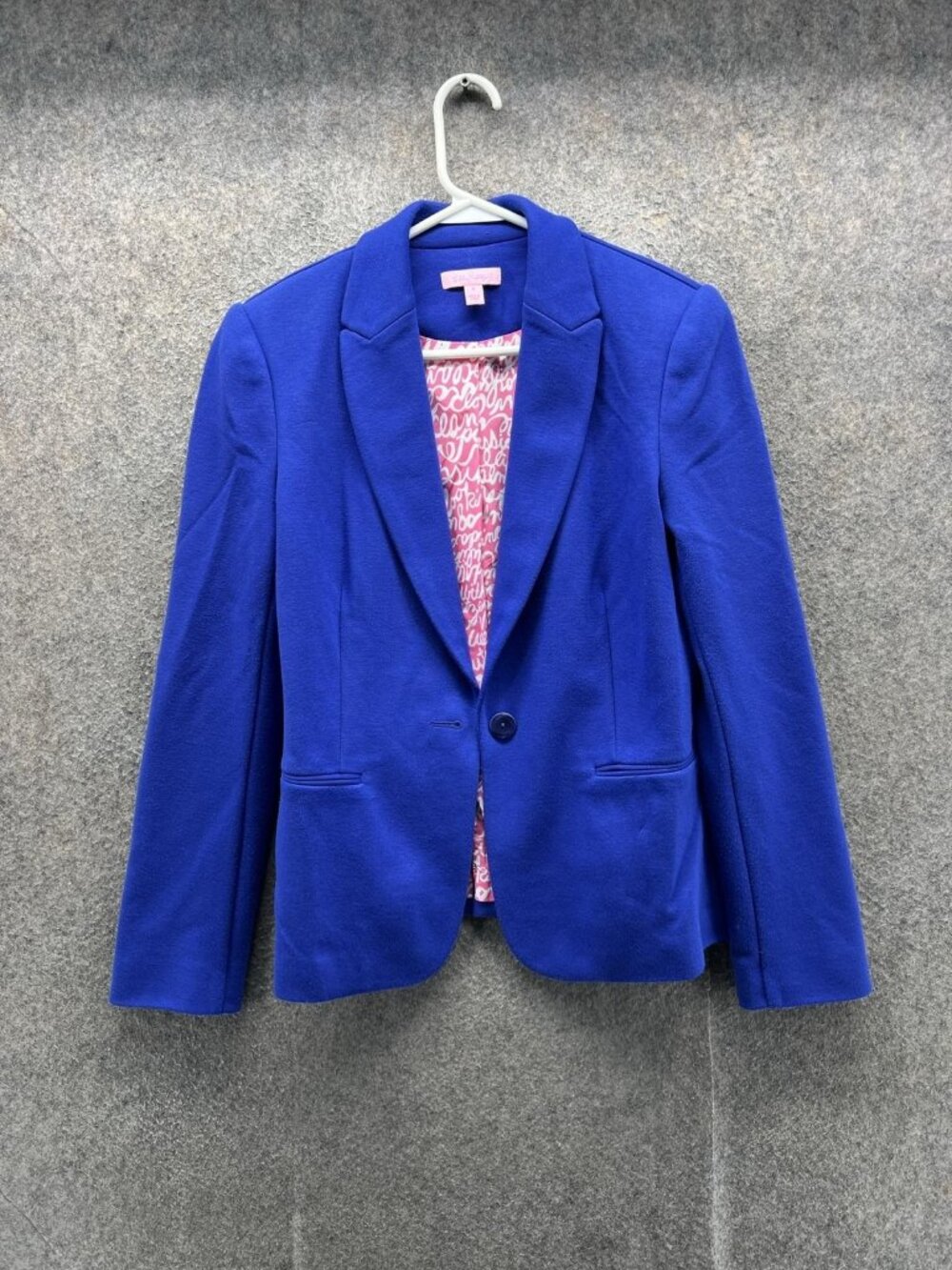 Lilly Pulitzer Blazer Womens Small Blue Knit Single Button Lined Pockets Short